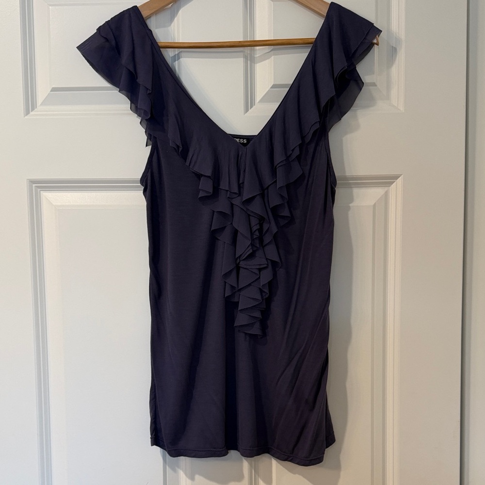 Express Deep Purple Ruffled Blouse - image 1